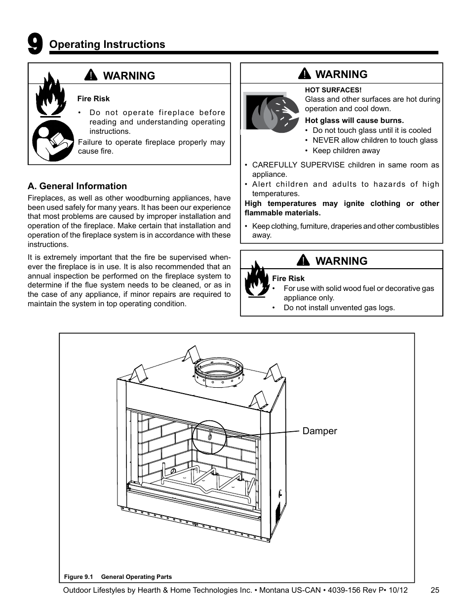 Operating instructions, Warning | Hearth and Home Technologies MONTANA 42  EN User Manual | Page 25 / 44