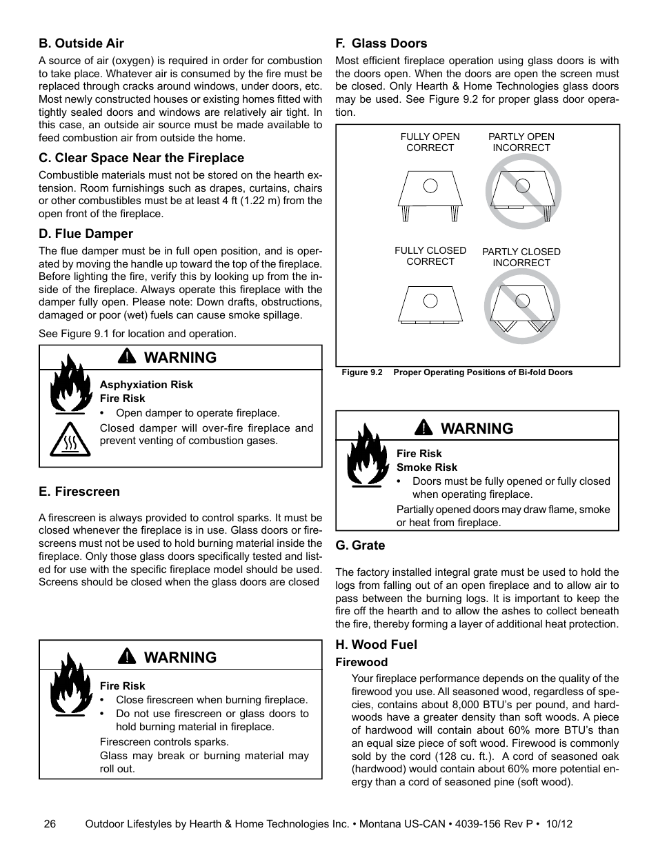 Warning | Hearth and Home Technologies MONTANA 42  EN User Manual | Page 26 / 44