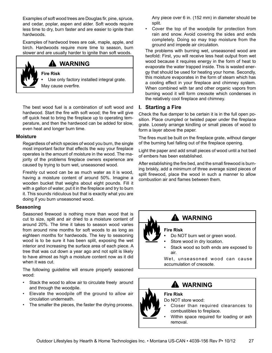 Warning | Hearth and Home Technologies MONTANA 42  EN User Manual | Page 27 / 44