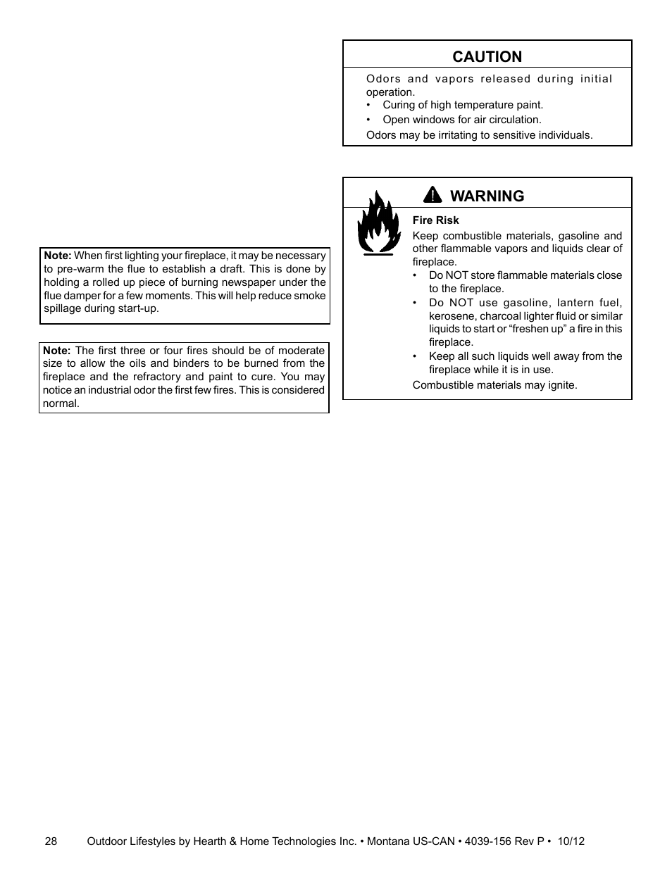 Caution, Warning | Hearth and Home Technologies MONTANA 42  EN User Manual | Page 28 / 44