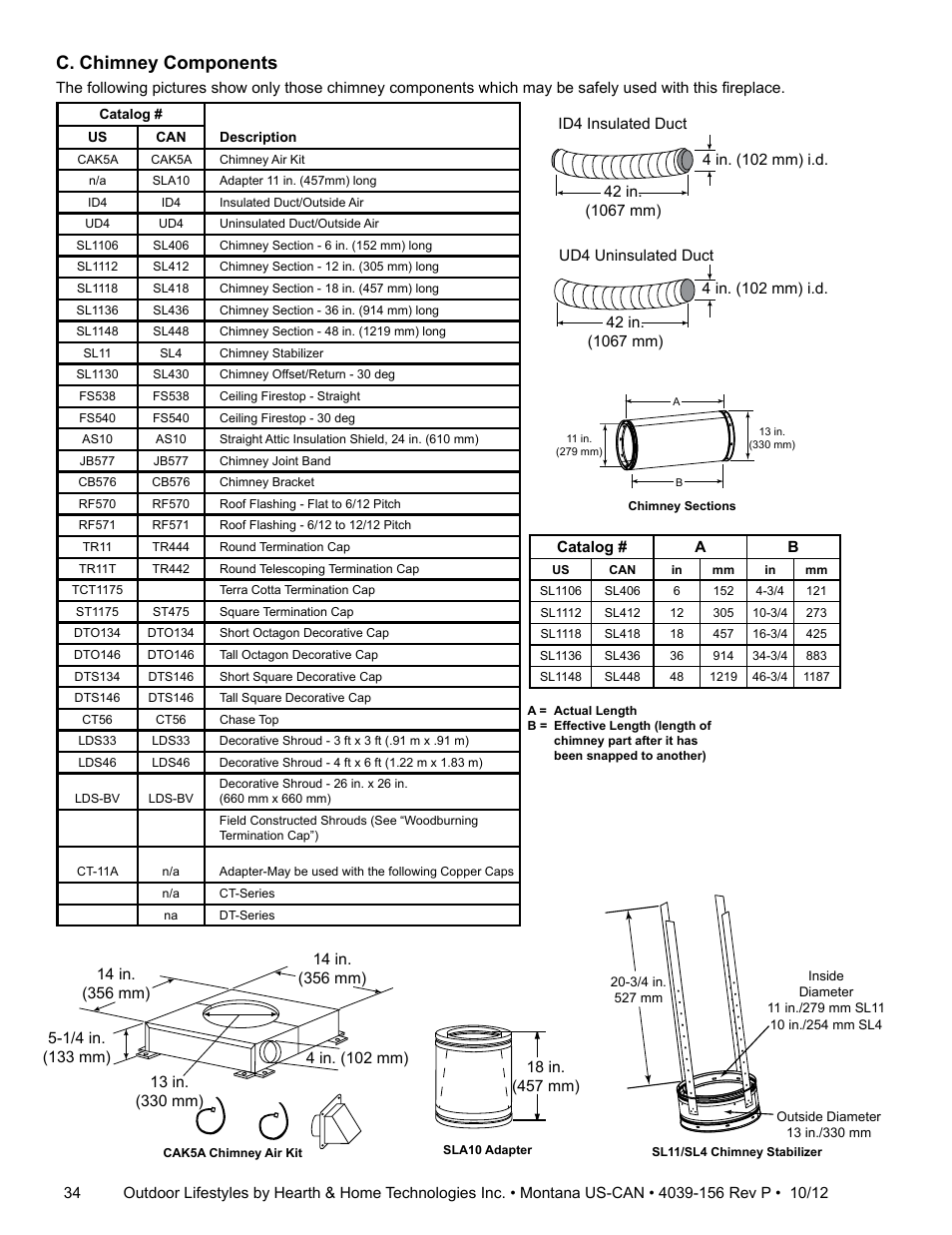 C. chimney components | Hearth and Home Technologies MONTANA 42  EN User Manual | Page 34 / 44