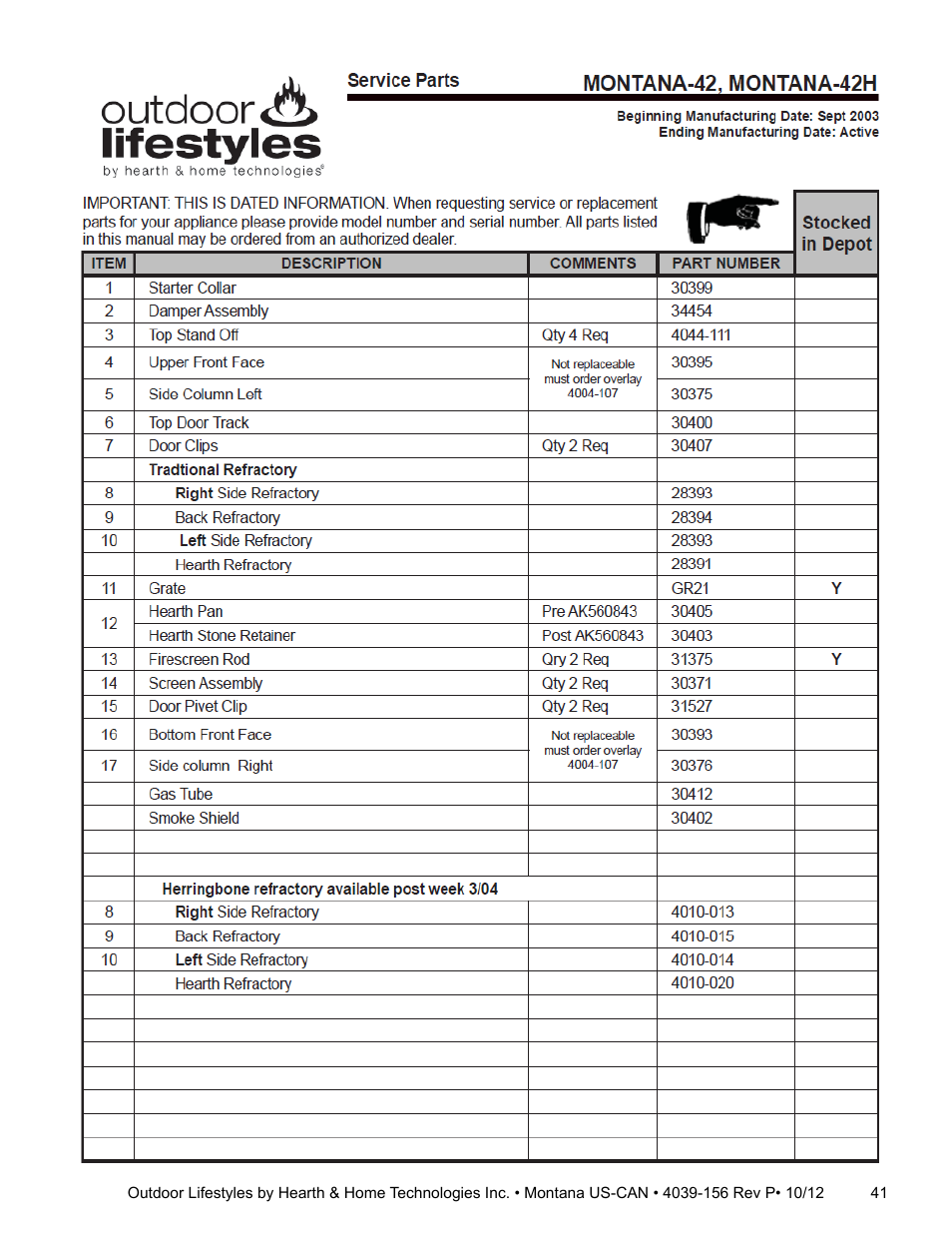 Hearth and Home Technologies MONTANA 42  EN User Manual | Page 41 / 44