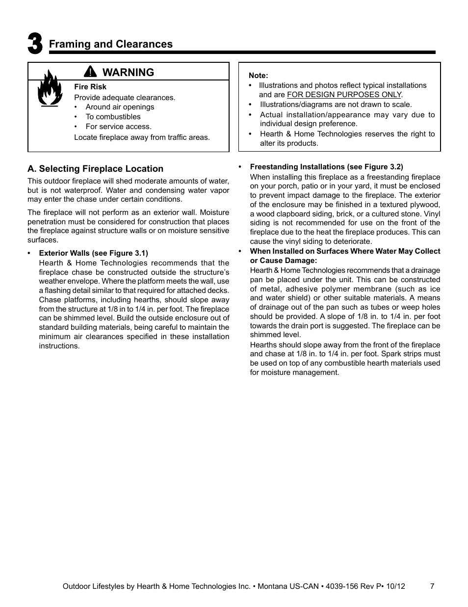 Framing and clearances, Warning | Hearth and Home Technologies MONTANA 42  EN User Manual | Page 7 / 44
