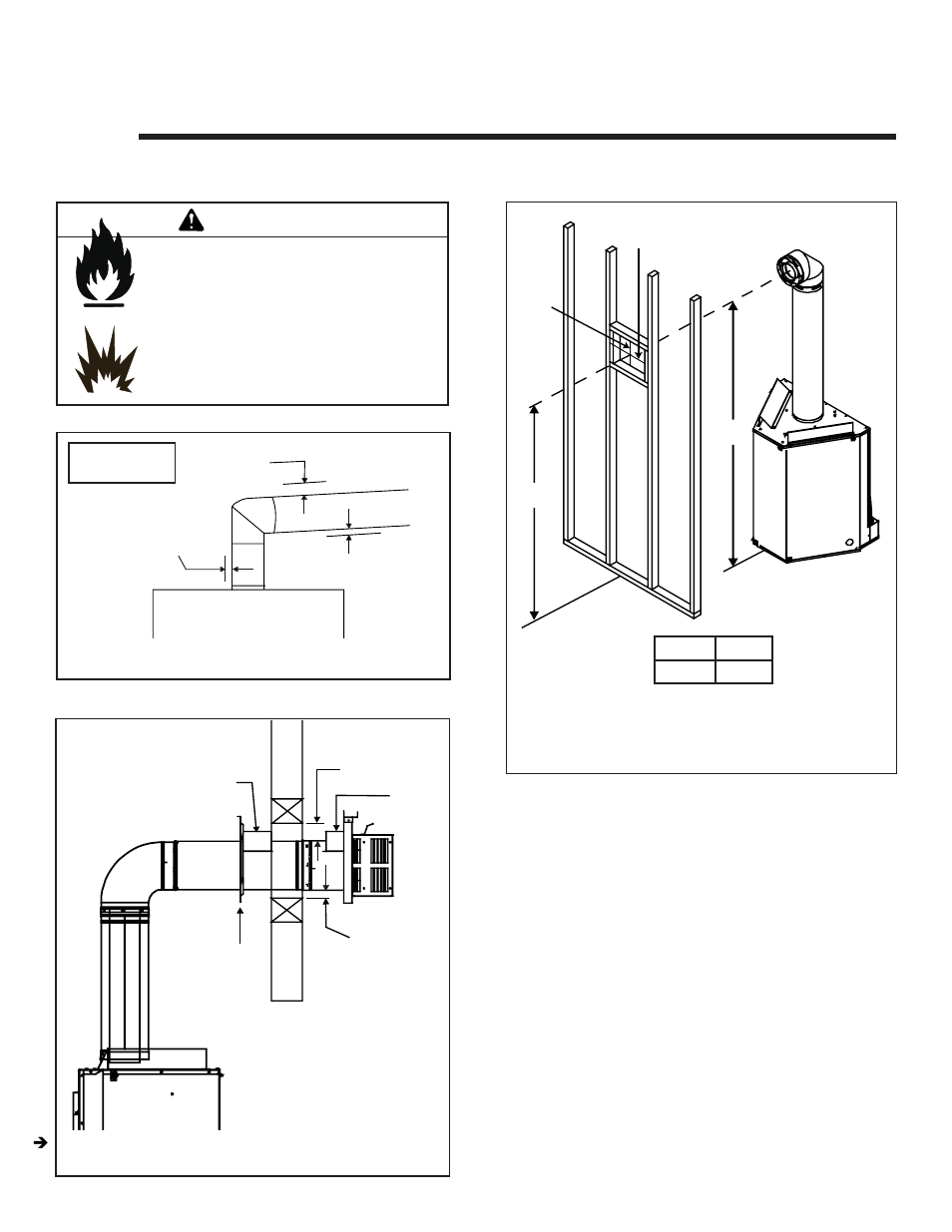 Vent clearances and framing, Warning, A. pipe clearances to combustibles | B. wall penetration framing | Hearth and Home Technologies Bravo User Manual | Page 17 / 61