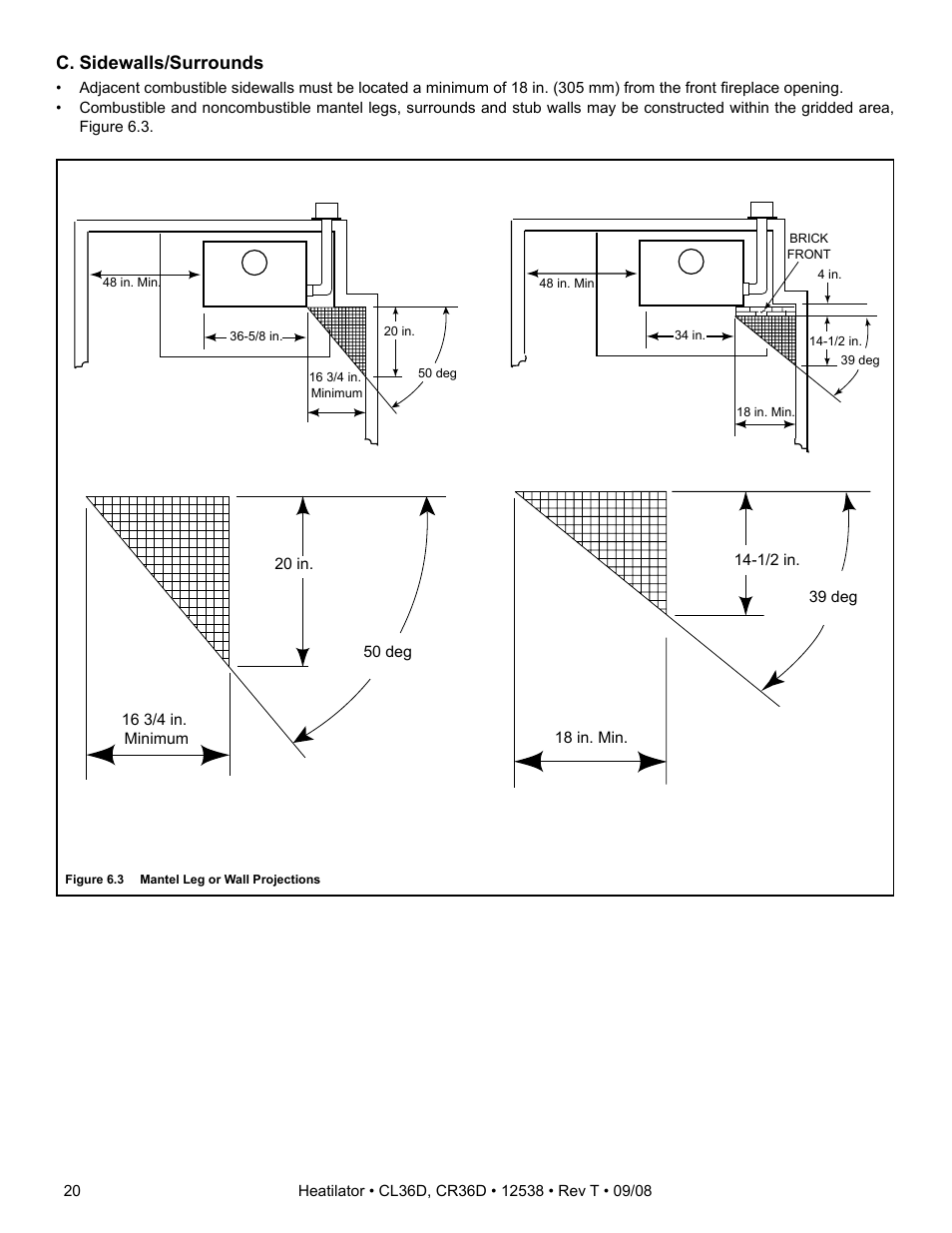C. sidewalls/surrounds | Hearth and Home Technologies CR36D User Manual | Page 20 / 48
