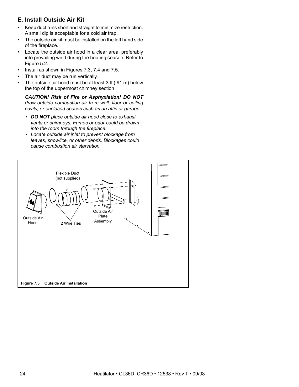 E. install outside air kit | Hearth and Home Technologies CR36D User Manual | Page 24 / 48