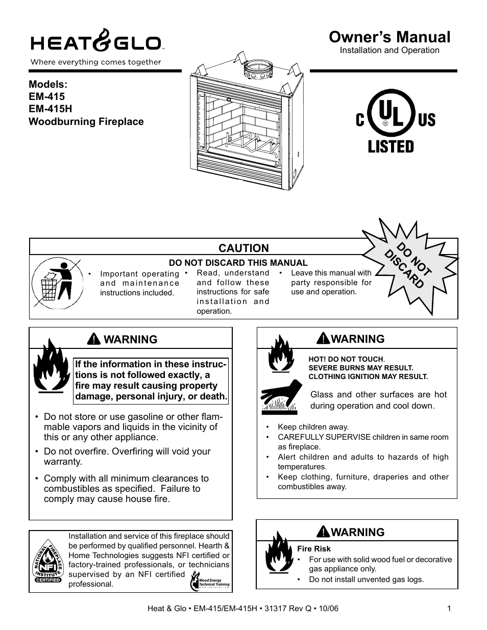 Hearth and Home Technologies EM-415 User Manual | 48 pages