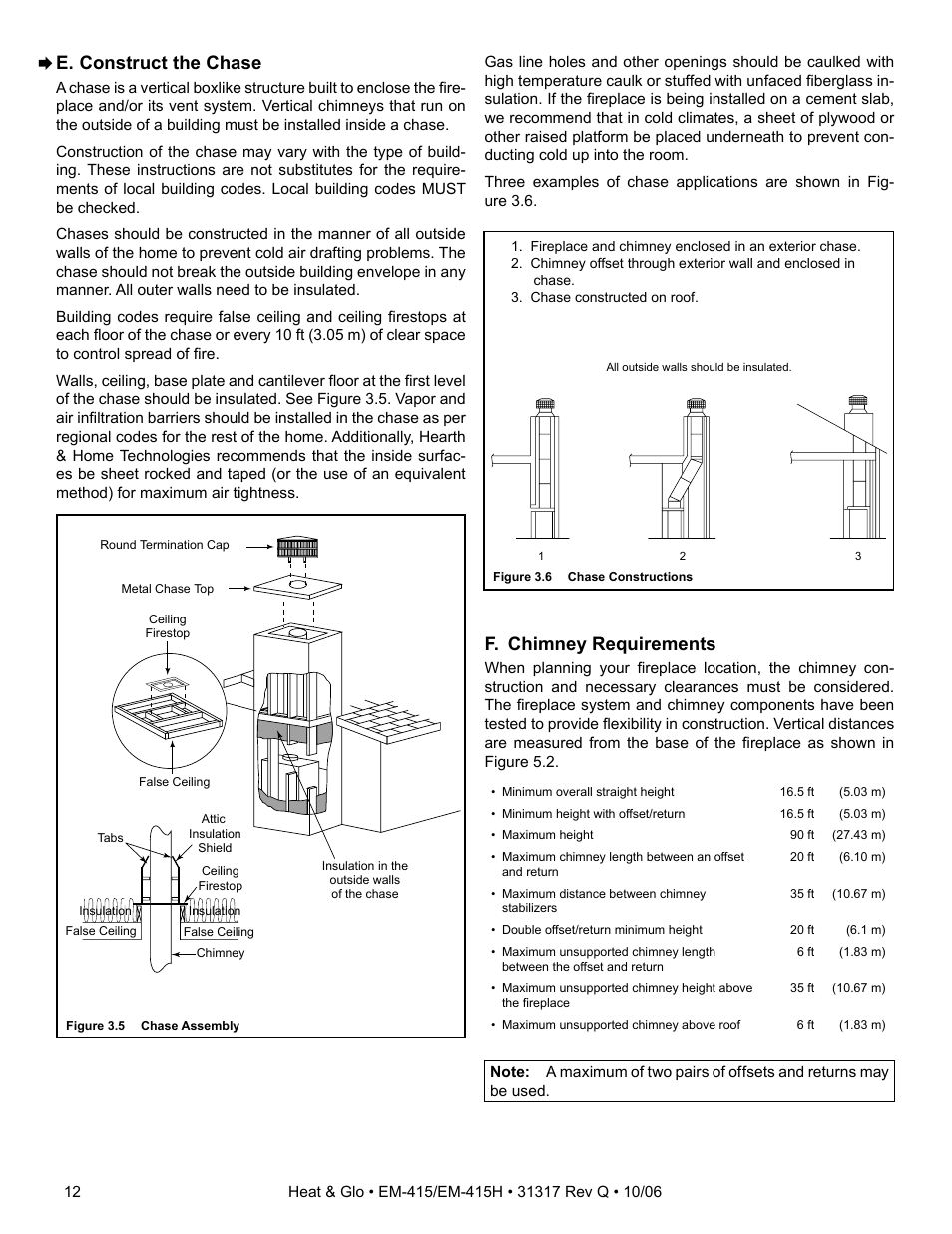 E. construct the chase, F. chimney requirements | Hearth and Home Technologies EM-415 User Manual | Page 12 / 48