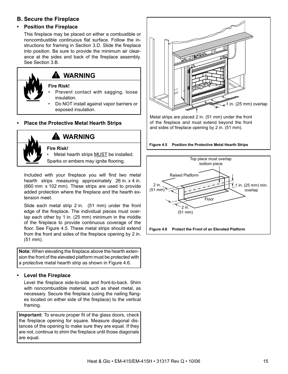 Warning | Hearth and Home Technologies EM-415 User Manual | Page 15 / 48