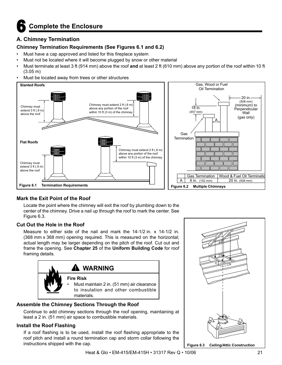 Warning, Complete the enclosure | Hearth and Home Technologies EM-415 User Manual | Page 21 / 48