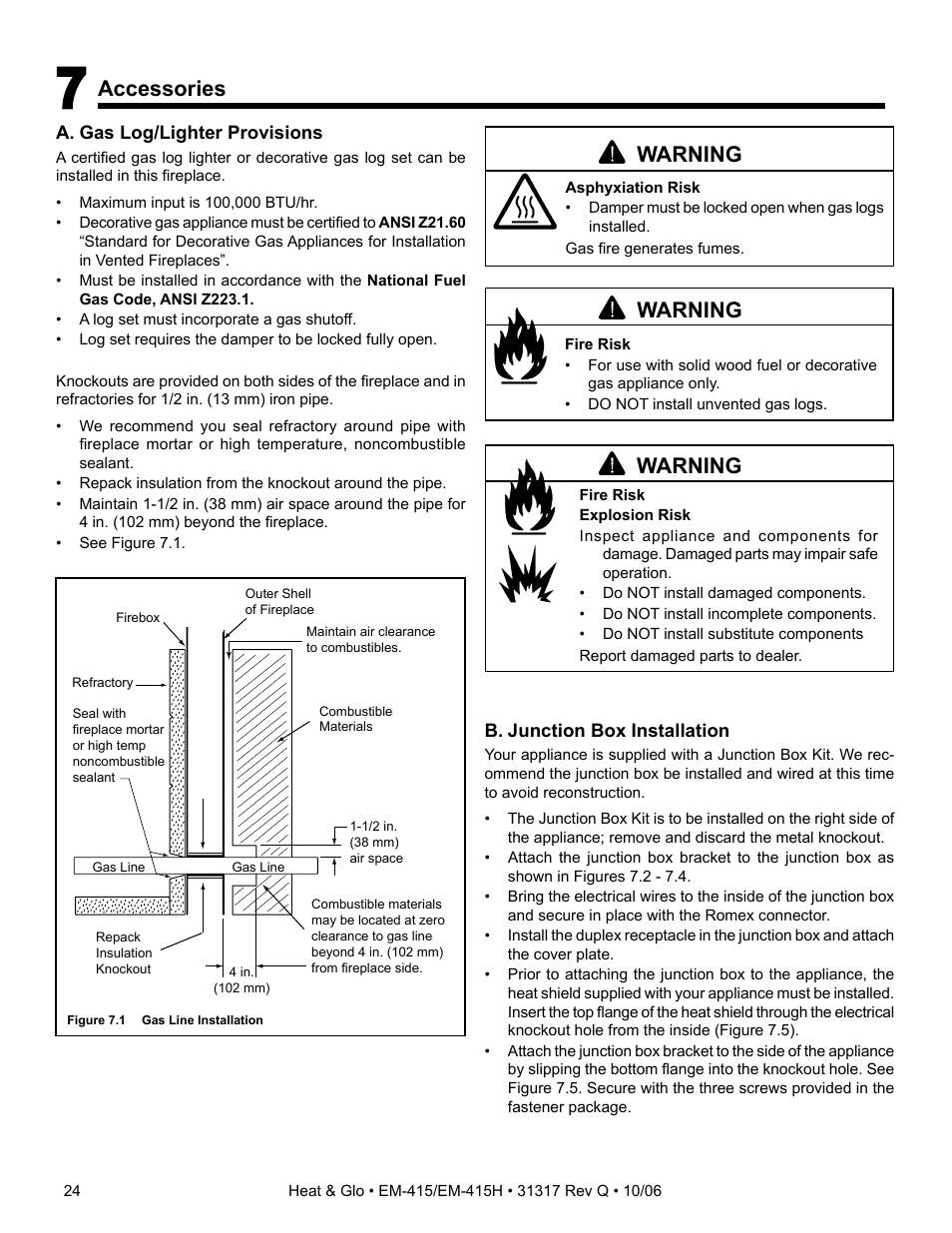 Accessories, Warning | Hearth and Home Technologies EM-415 User Manual | Page 24 / 48