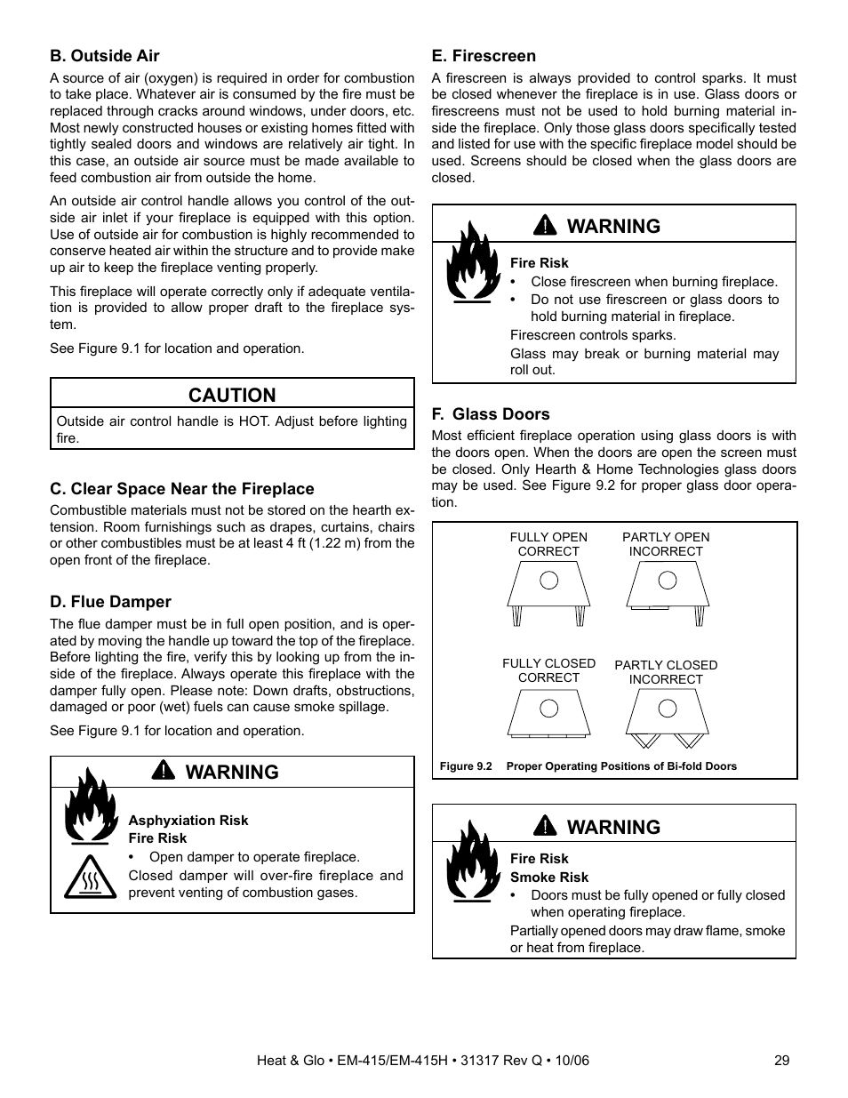 Warning, Caution | Hearth and Home Technologies EM-415 User Manual | Page 29 / 48