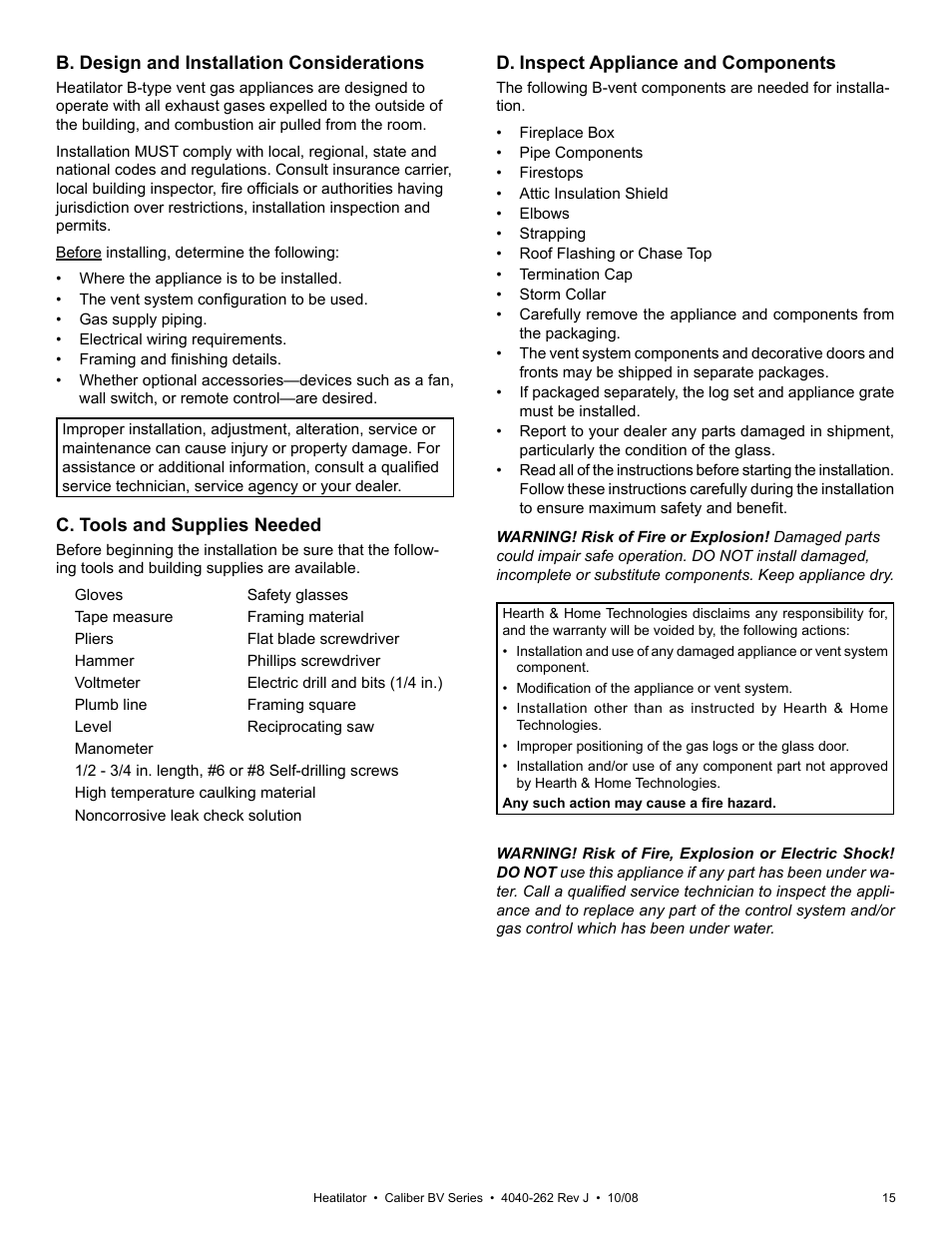 Hearth and Home Technologies B-Vent Gas Appliance CB4842IR User Manual | Page 15 / 40