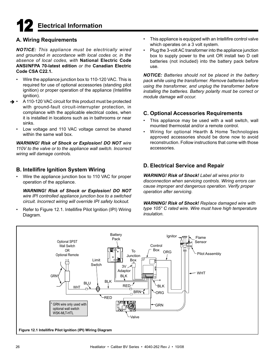 Electrical information | Hearth and Home Technologies B-Vent Gas Appliance CB4842IR User Manual | Page 26 / 40