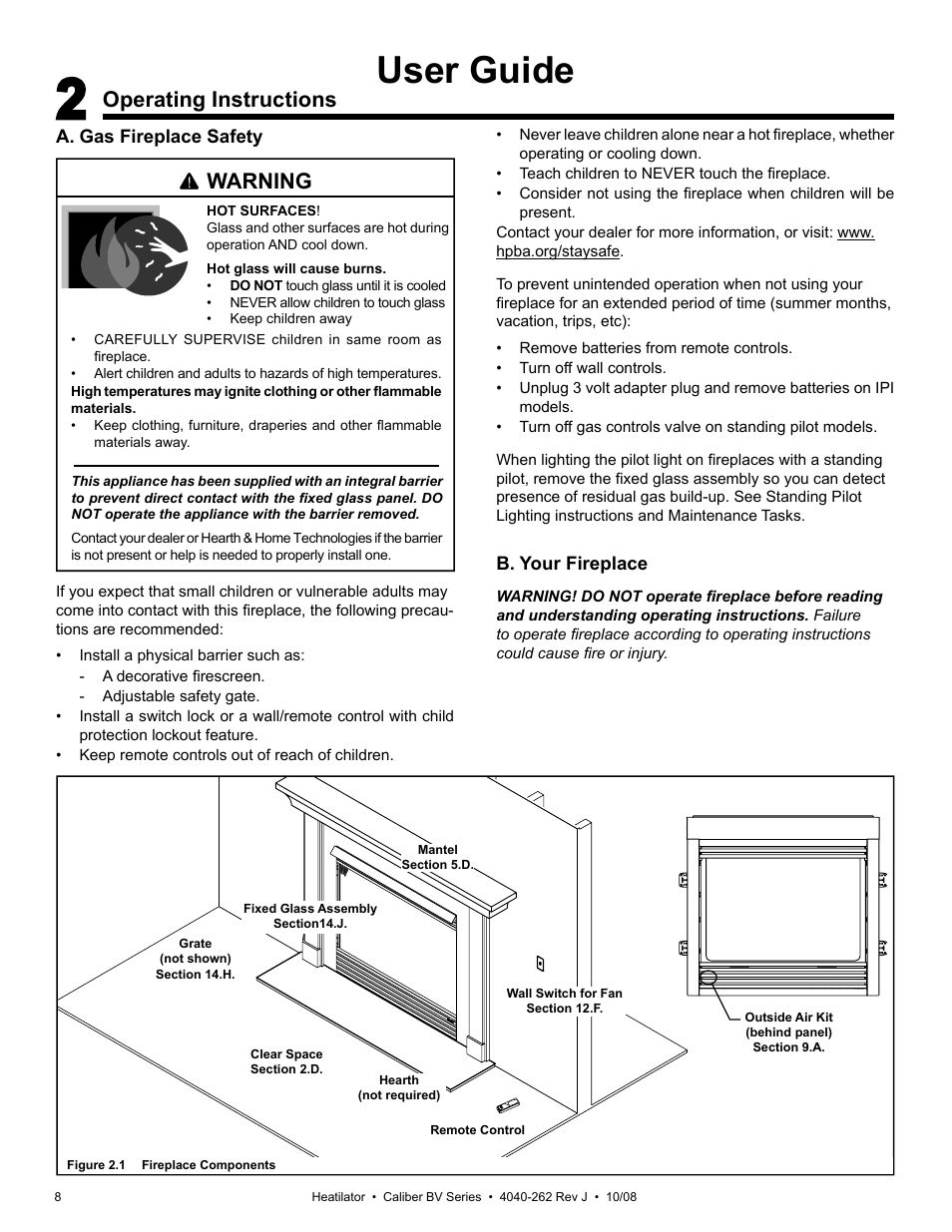 User guide, Operating instructions, Warning | Hearth and Home Technologies B-Vent Gas Appliance CB4842IR User Manual | Page 8 / 40