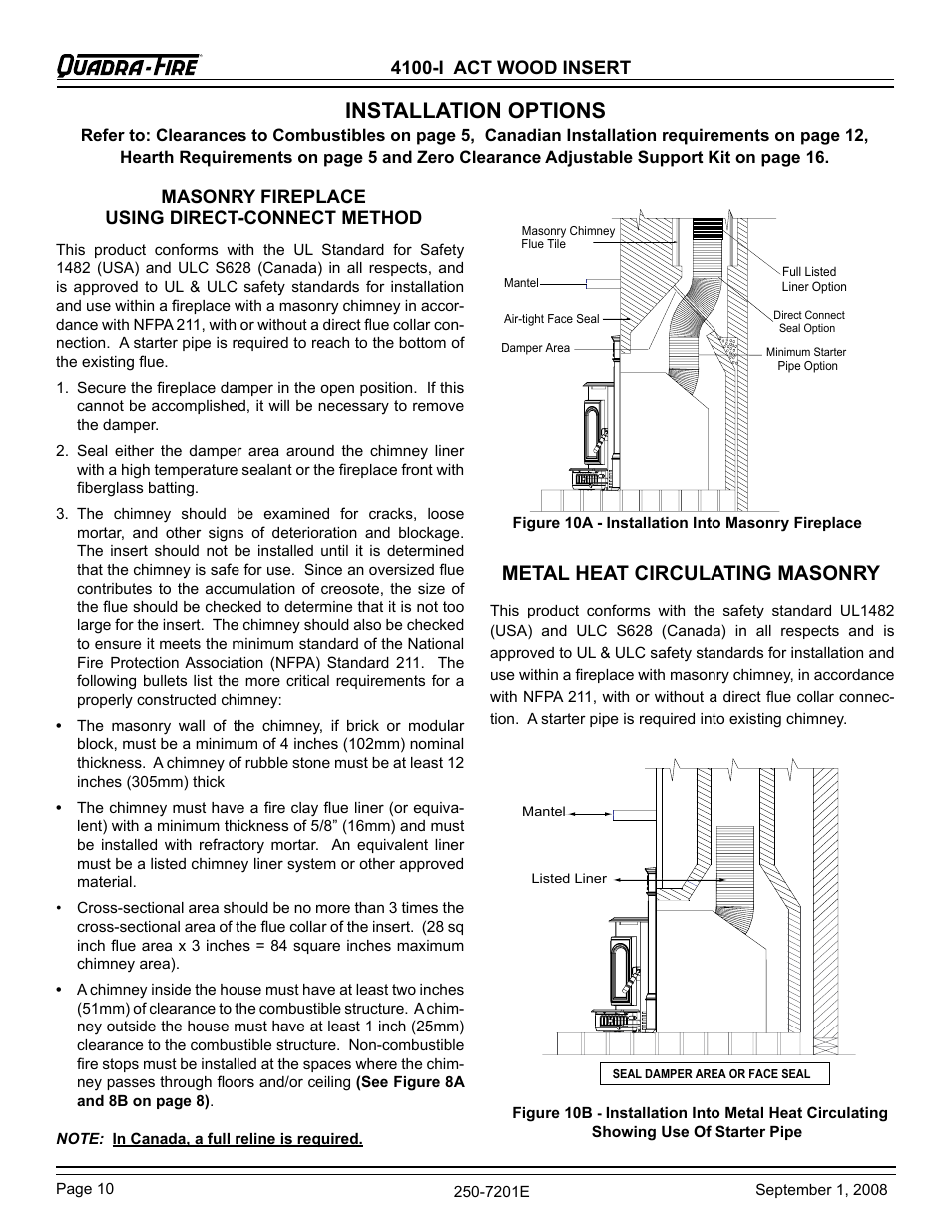 Installation options, Metal heat circulating masonry | Hearth and Home Technologies 4100I-GD-B User Manual | Page 10 / 28