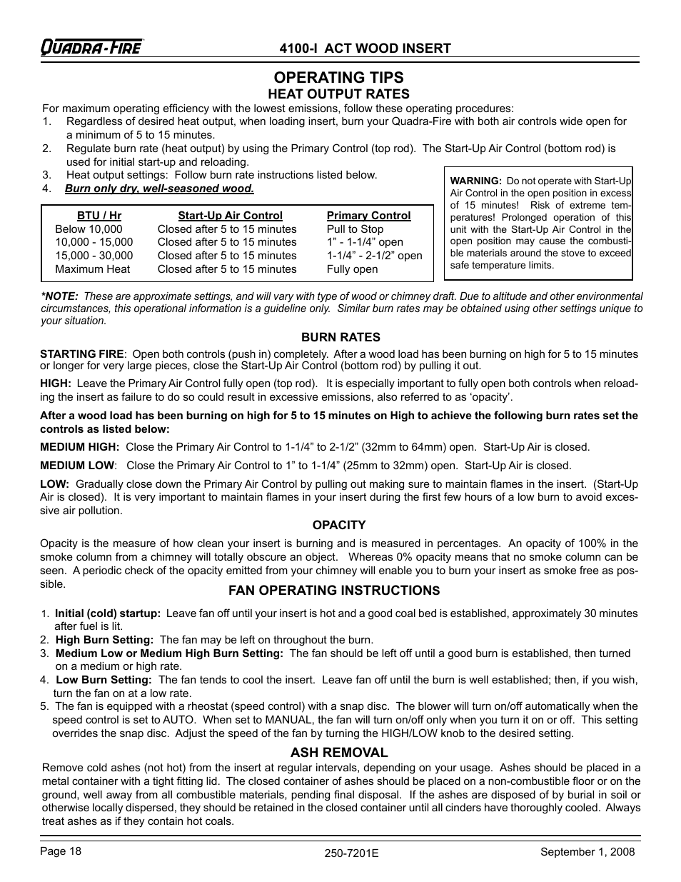 Operating tips | Hearth and Home Technologies 4100I-GD-B User Manual | Page 18 / 28