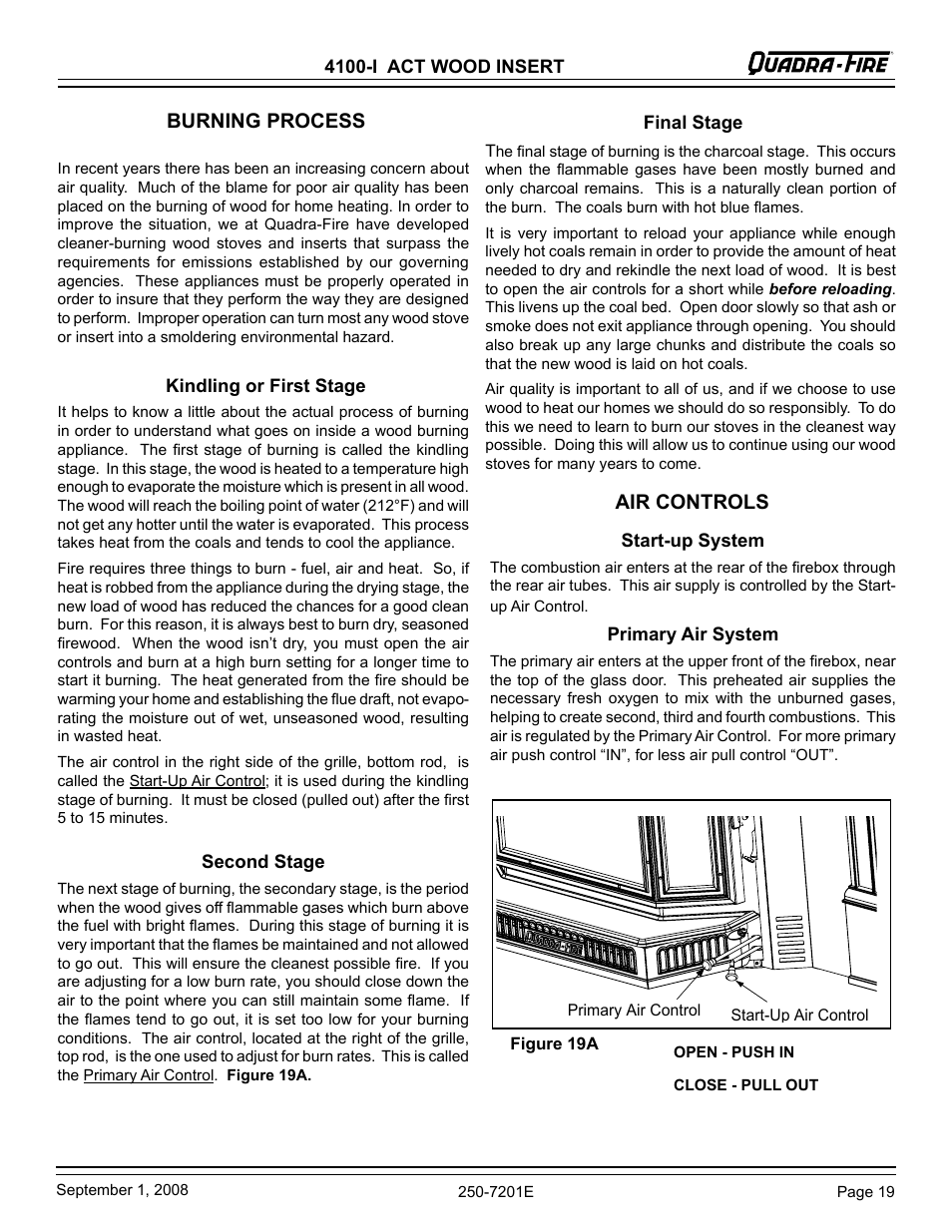 Burning process, Air controls | Hearth and Home Technologies 4100I-GD-B User Manual | Page 19 / 28
