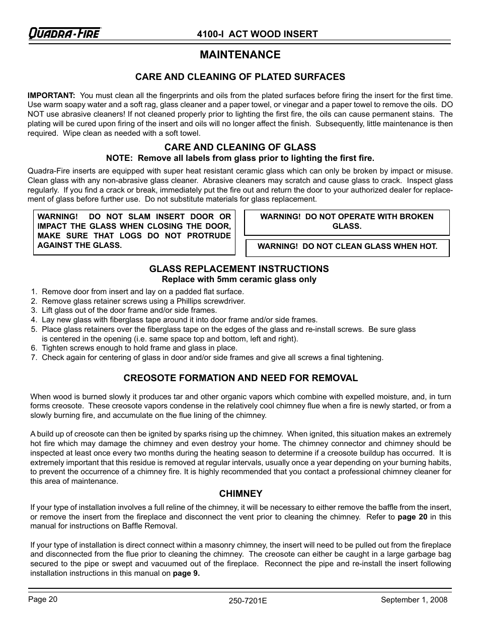 Maintenance | Hearth and Home Technologies 4100I-GD-B User Manual | Page 20 / 28