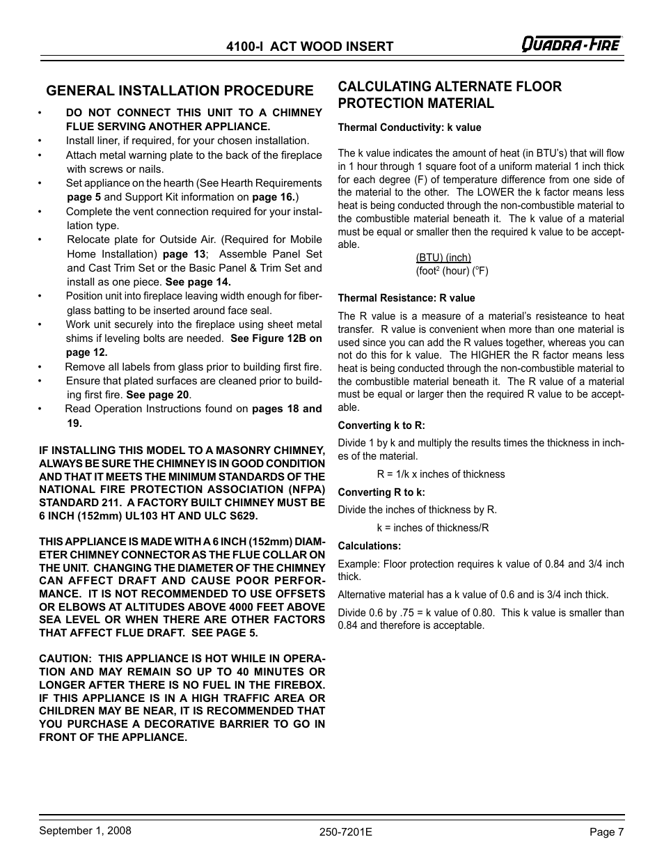 Calculating alternate floor protection material, General installation procedure | Hearth and Home Technologies 4100I-GD-B User Manual | Page 7 / 28