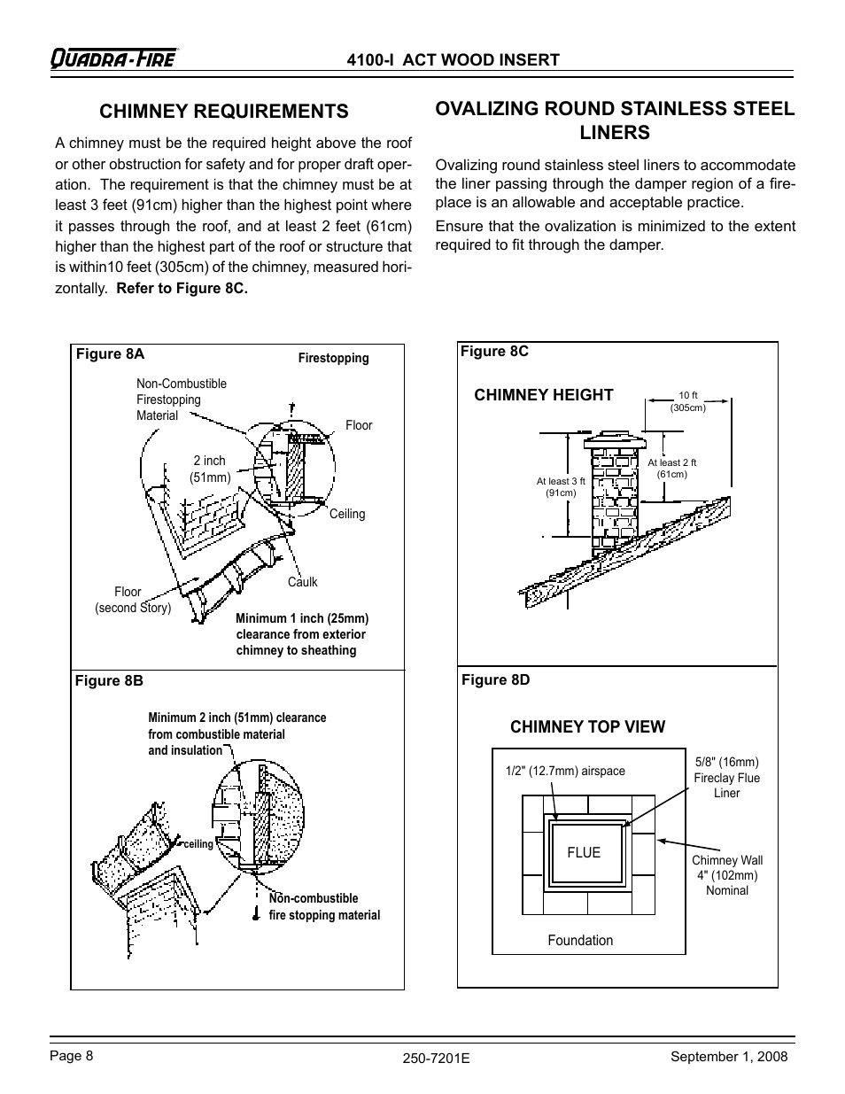 Chimney requirements, Ovalizing round stainless steel liners, Chimney top view | Hearth and Home Technologies 4100I-GD-B User Manual | Page 8 / 28