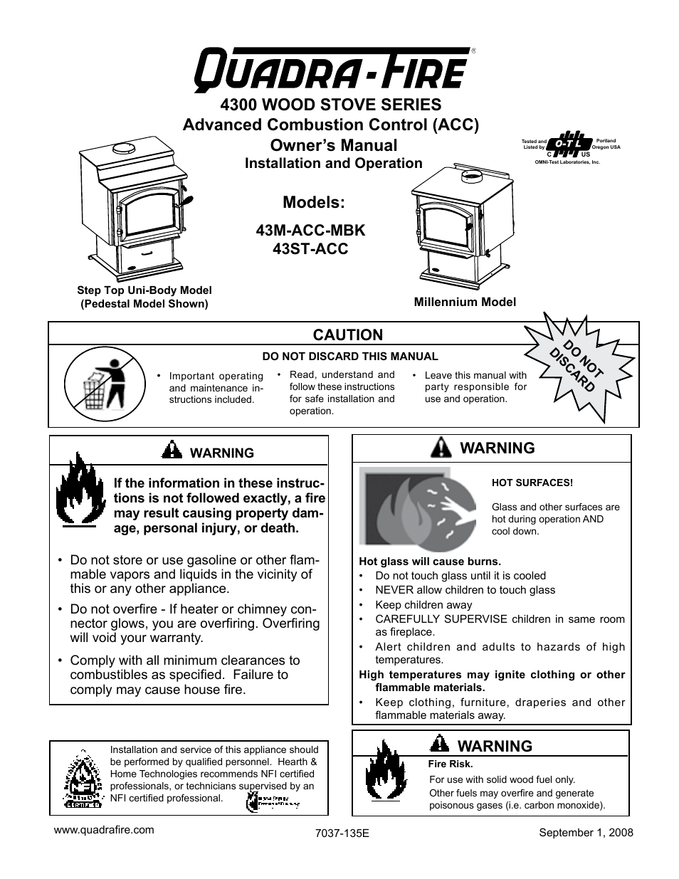 Hearth and Home Technologies Quadra-Fire 43ST-ACC User Manual | 48 pages