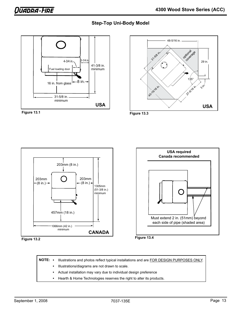 4300 wood stove series (acc), Step-top uni-body model, Usa canada | Hearth and Home Technologies Quadra-Fire 43ST-ACC User Manual | Page 13 / 48