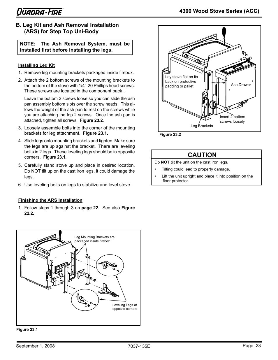 Caution, 4300 wood stove series (acc) | Hearth and Home Technologies Quadra-Fire 43ST-ACC User Manual | Page 23 / 48