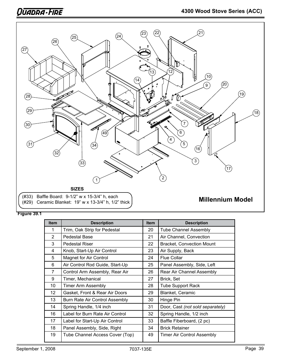 Millennium model, 4300 wood stove series (acc) | Hearth and Home Technologies Quadra-Fire 43ST-ACC User Manual | Page 39 / 48