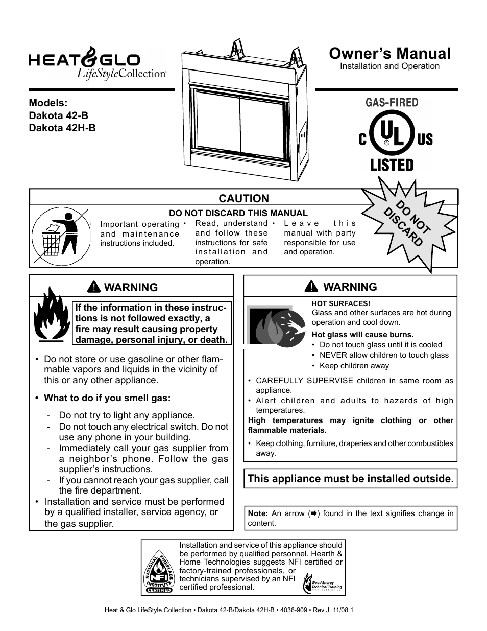 Hearth and Home Technologies Dakota 42-B User Manual | 36 pages