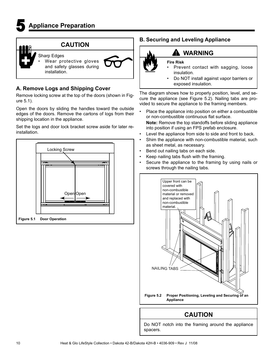 Appliance preparation, Caution, Warning | Hearth and Home Technologies Dakota 42-B User Manual | Page 10 / 36