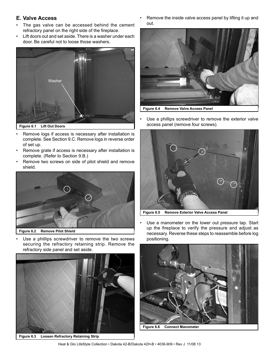 E. valve access | Hearth and Home Technologies Dakota 42-B User Manual | Page 13 / 36