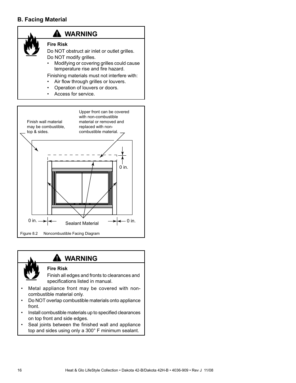 Warning | Hearth and Home Technologies Dakota 42-B User Manual | Page 16 / 36