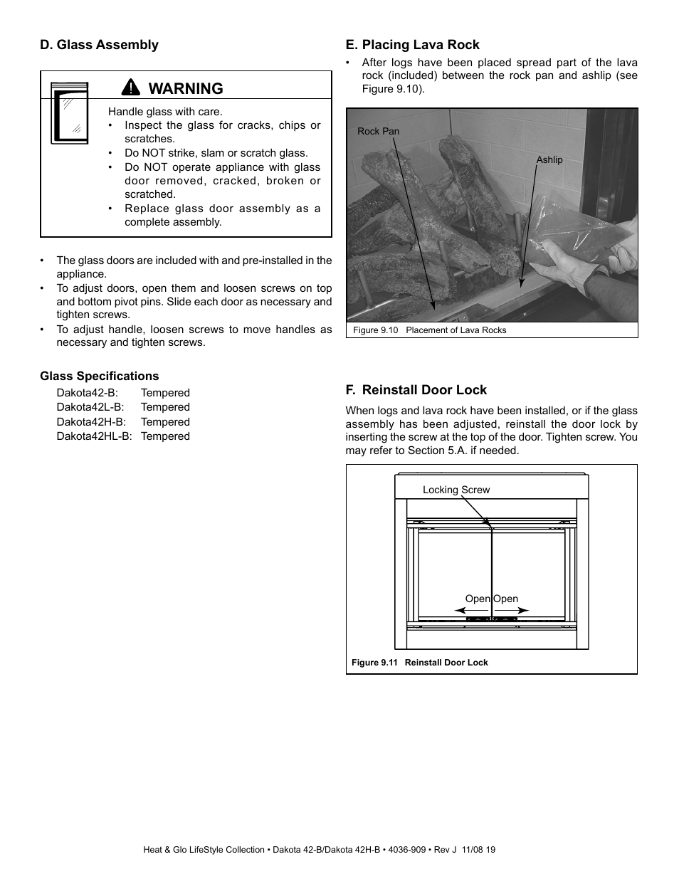 Warning | Hearth and Home Technologies Dakota 42-B User Manual | Page 19 / 36