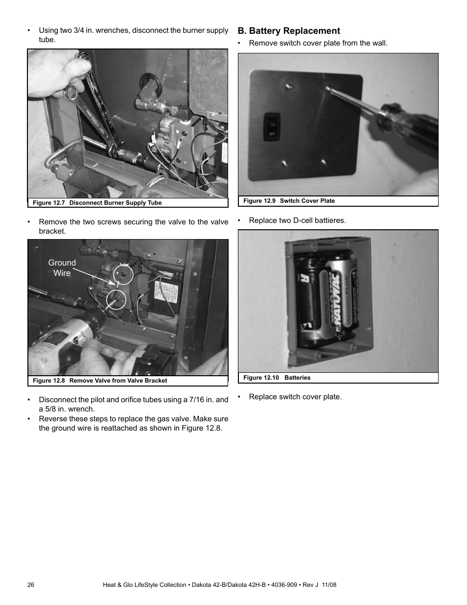 B. battery replacement | Hearth and Home Technologies Dakota 42-B User Manual | Page 26 / 36