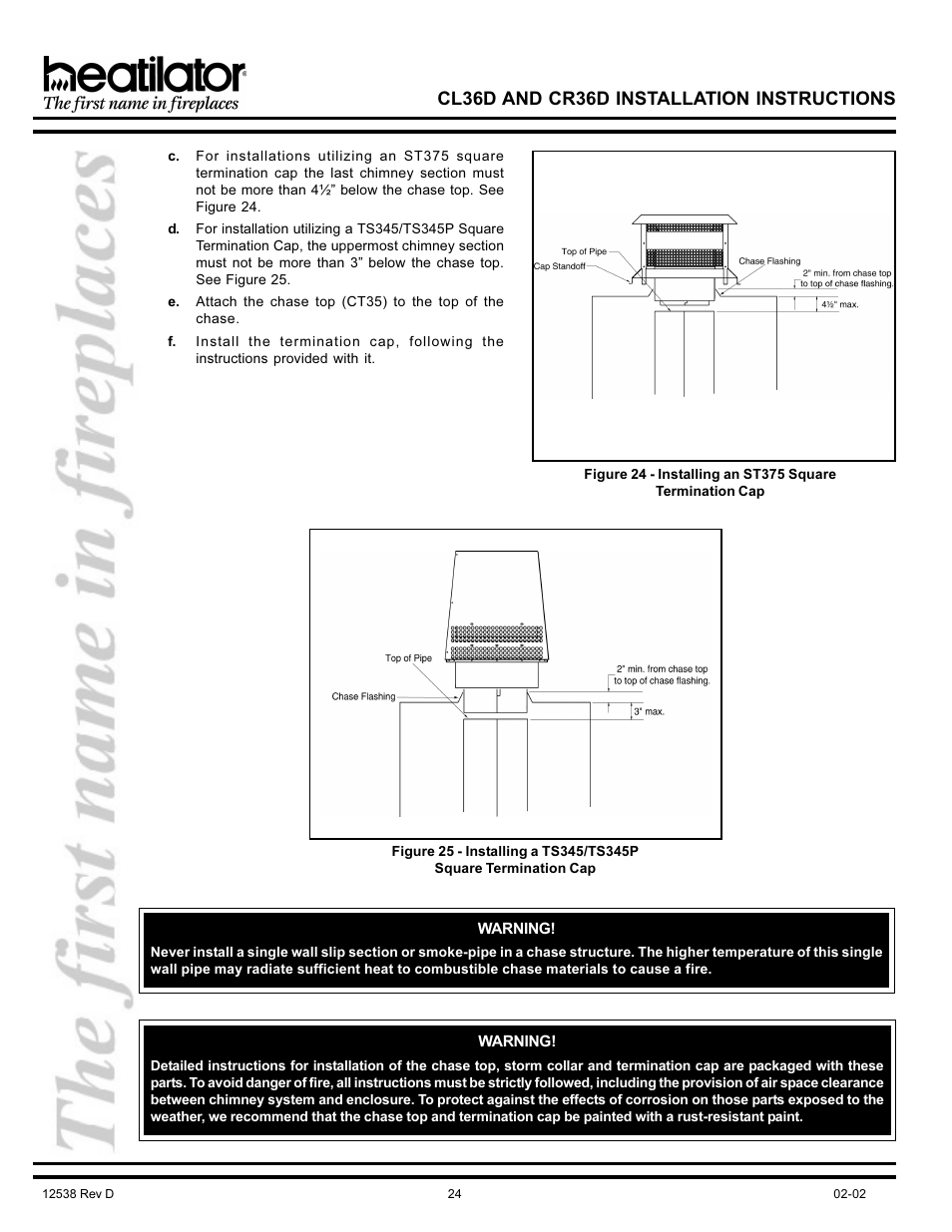 Cl36d and cr36d installation instructions | Hearth and Home Technologies CL36D User Manual | Page 24 / 32