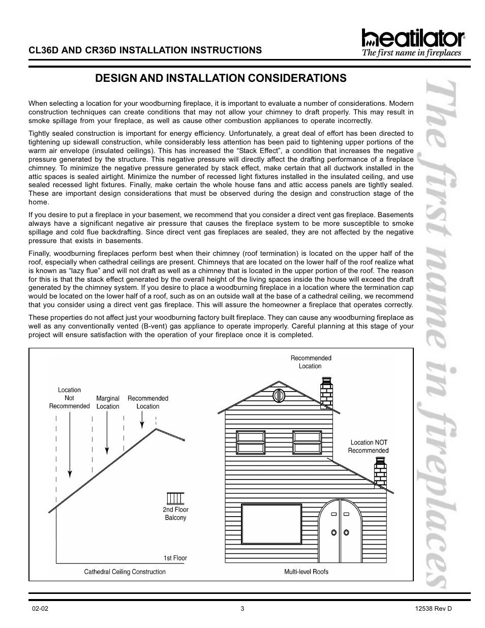 Design and installation considerations, Cl36d and cr36d installation instructions | Hearth and Home Technologies CL36D User Manual | Page 3 / 32