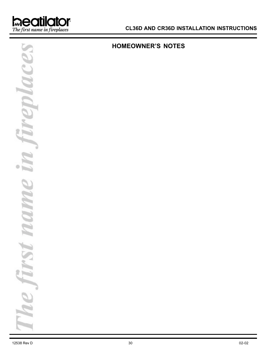 Hearth and Home Technologies CL36D User Manual | Page 30 / 32