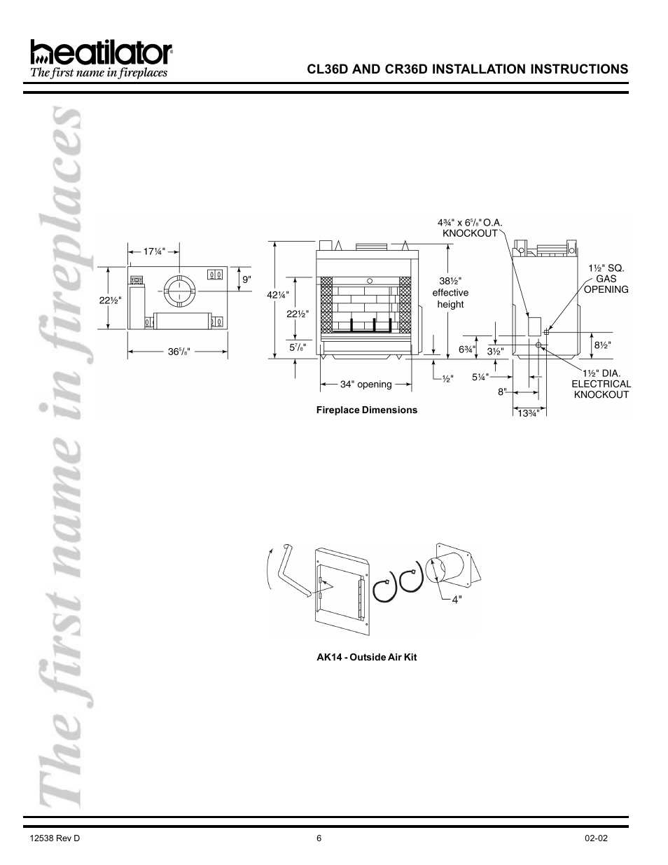 Cl36d and cr36d installation instructions | Hearth and Home Technologies CL36D User Manual | Page 6 / 32