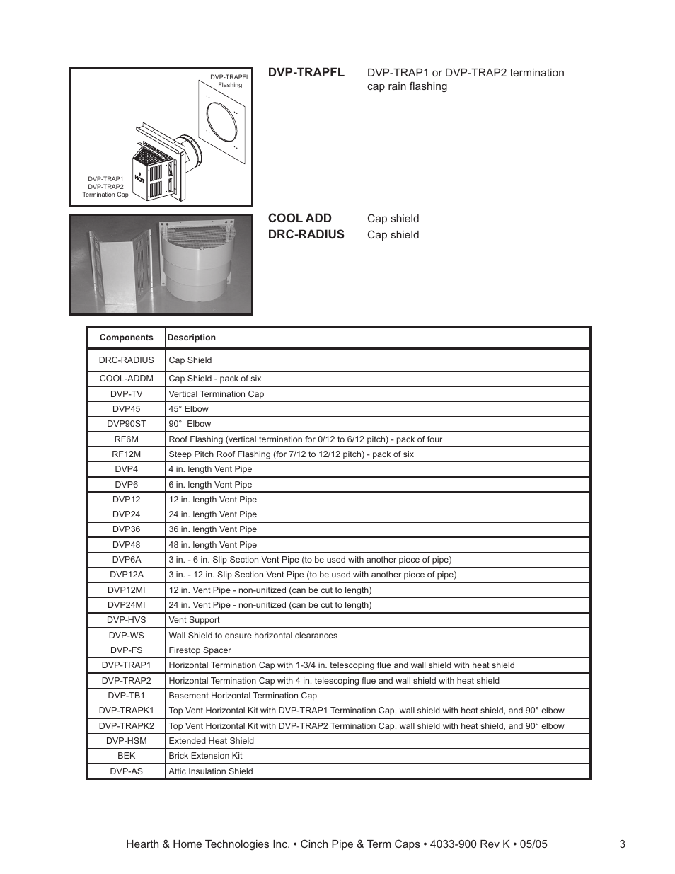 Cool add, Drc-radius, Dvp-trapfl | Hearth and Home Technologies Cinch Pipe & Termination Cap System User Manual | Page 3 / 12