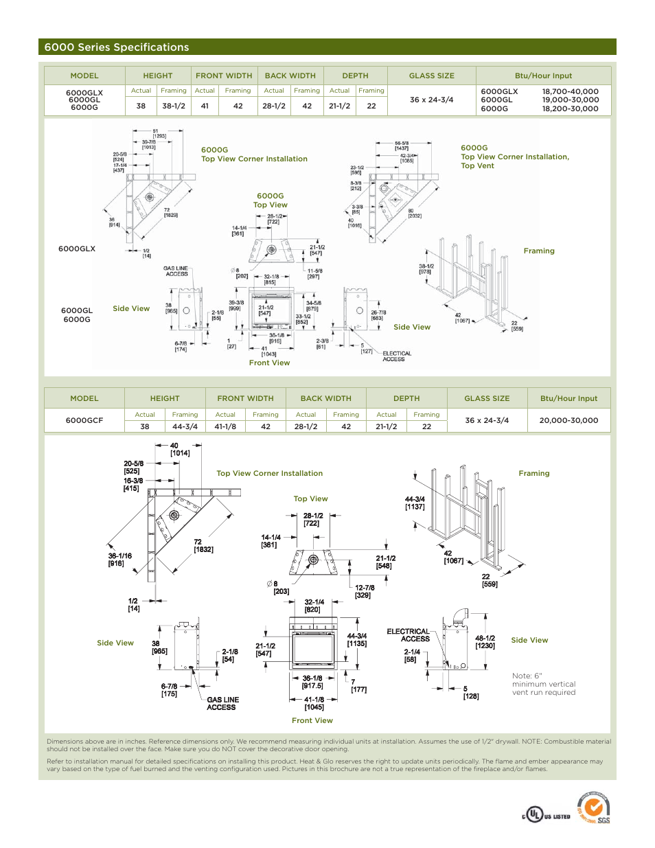 6000 series specifications | Hearth and Home Technologies 6000 Series User Manual | Page 7 / 8