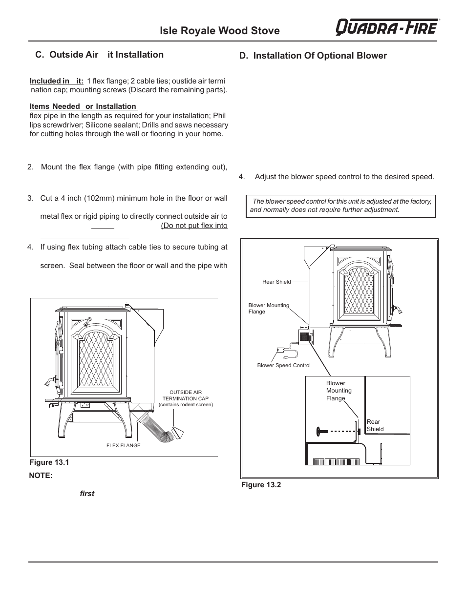 Isle royale wood stove, C. outside air it installation | Hearth and Home Technologies QUADRA-FIRE 823-0170 - MBK User Manual | Page 13 / 40