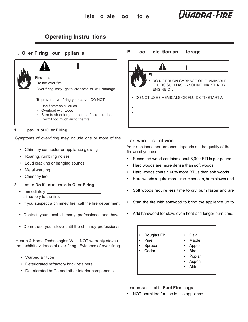 Isle o ale oo to e, Operating instru tions | Hearth and Home Technologies QUADRA-FIRE 823-0170 - MBK User Manual | Page 21 / 40