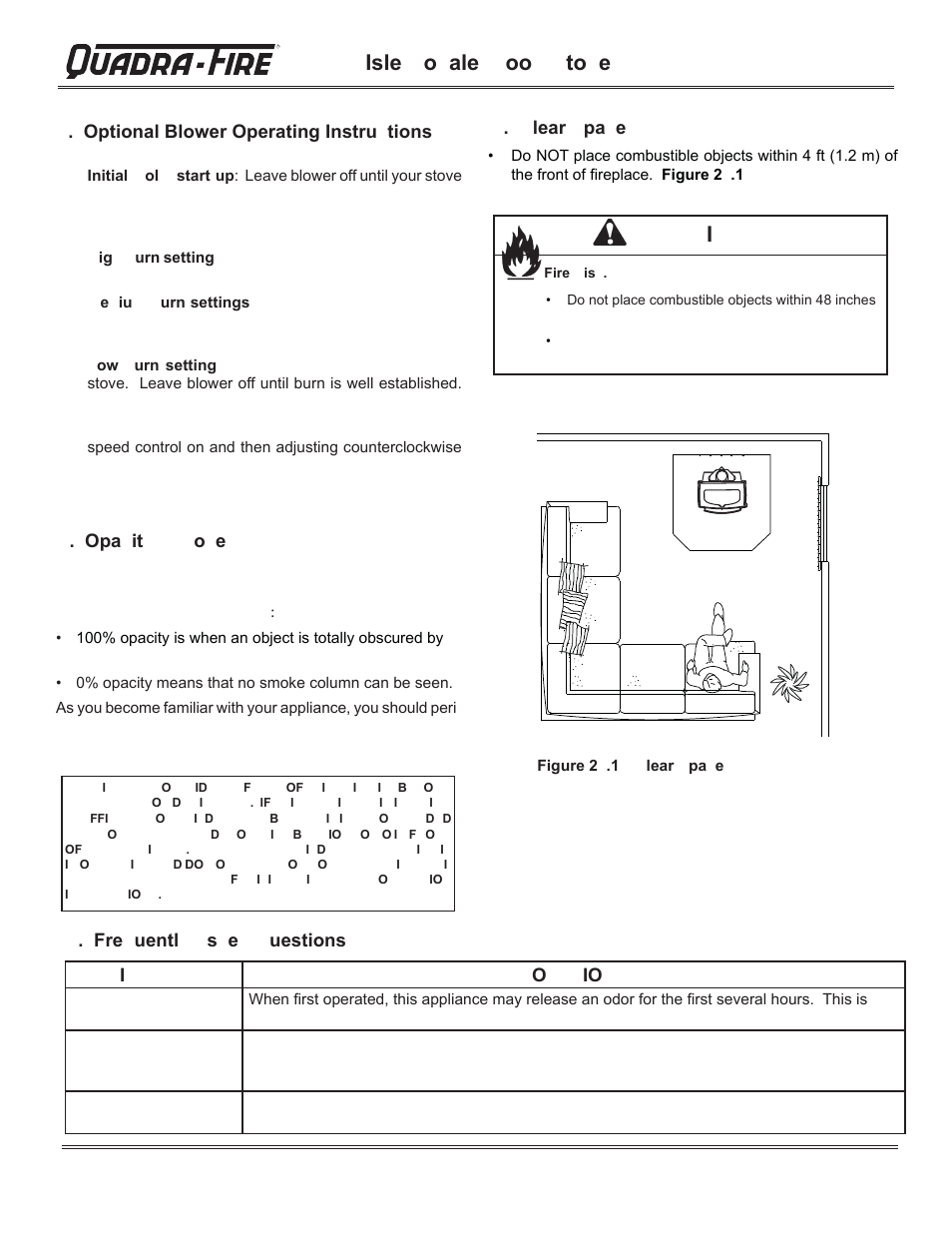 Isle o ale oo to e, Optional blower operating instru tions, Lear pa e | Opa it o e, Fre uentl s e uestions i o io | Hearth and Home Technologies QUADRA-FIRE 823-0170 - MBK User Manual | Page 26 / 40