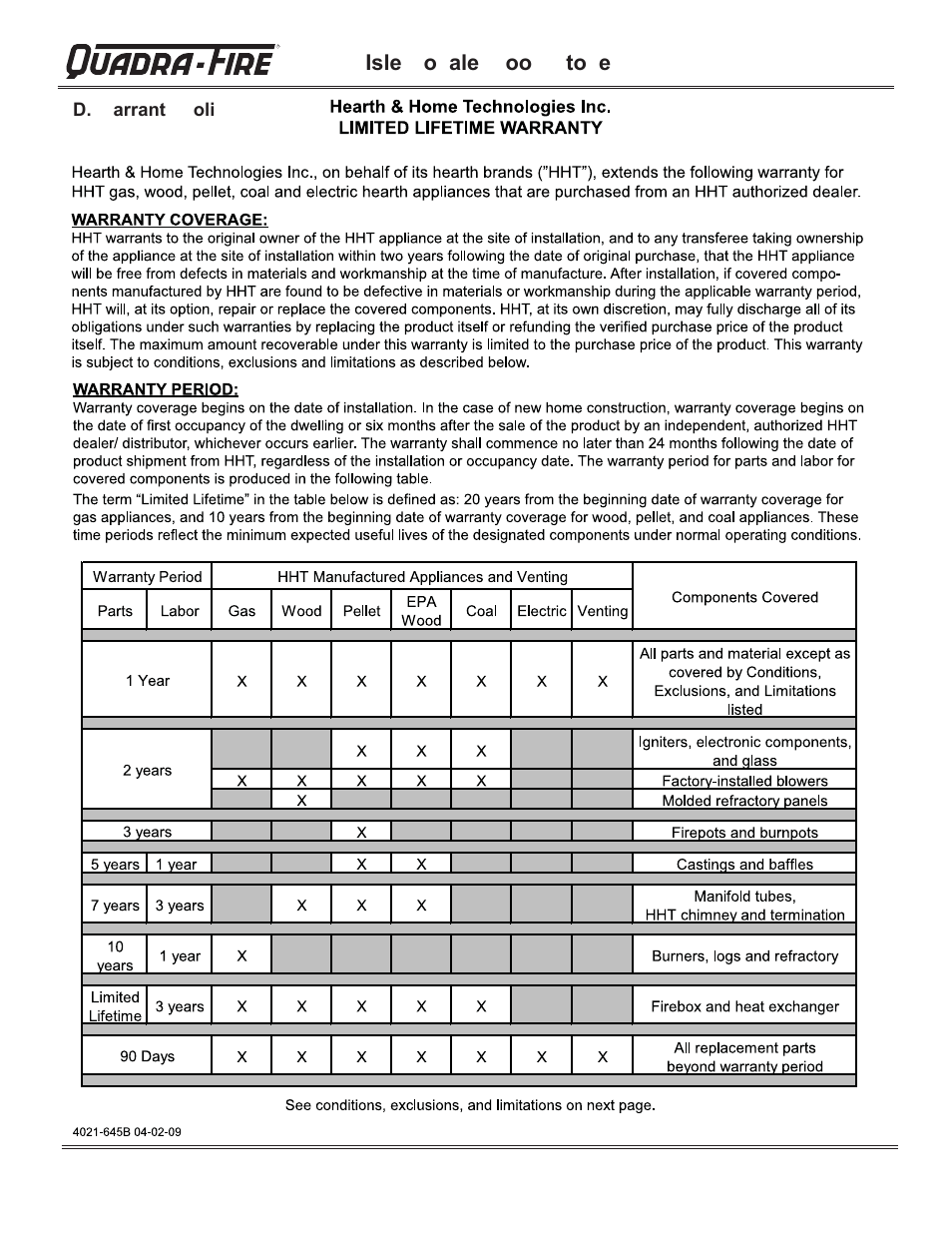 Isle o ale oo to e | Hearth and Home Technologies QUADRA-FIRE 823-0170 - MBK User Manual | Page 38 / 40