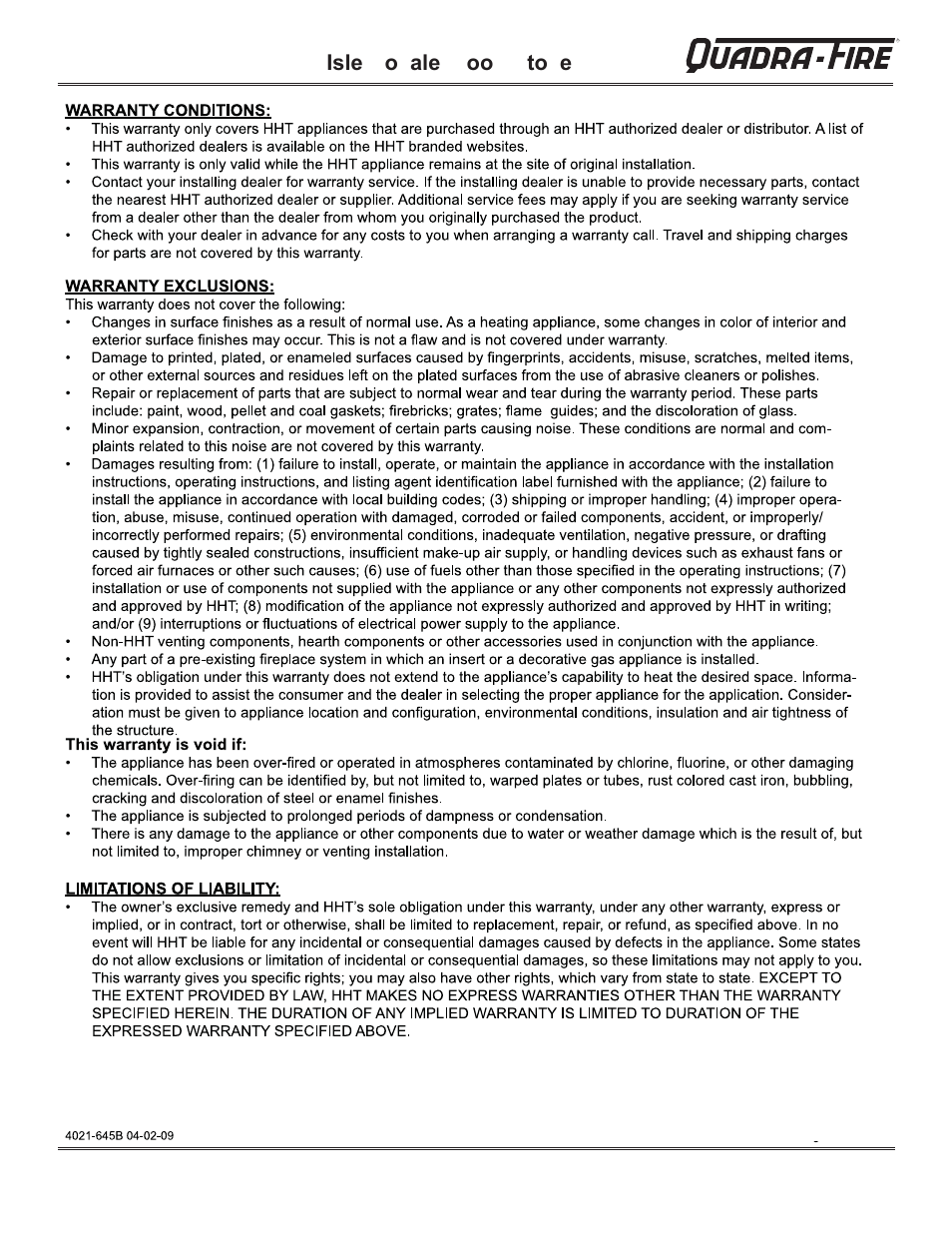 Isle o ale oo to e | Hearth and Home Technologies QUADRA-FIRE 823-0170 - MBK User Manual | Page 39 / 40