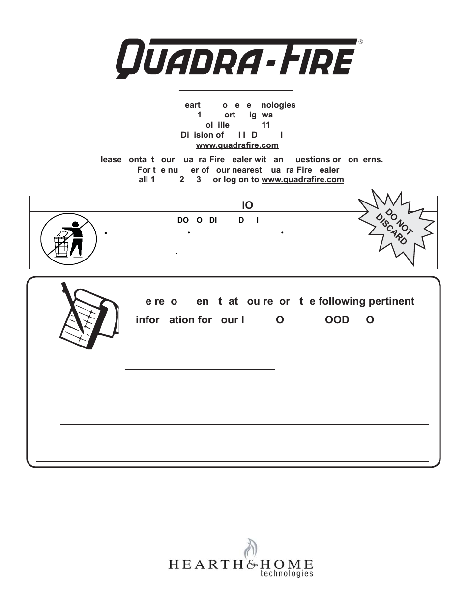 Hearth and Home Technologies QUADRA-FIRE 823-0170 - MBK User Manual | Page 40 / 40