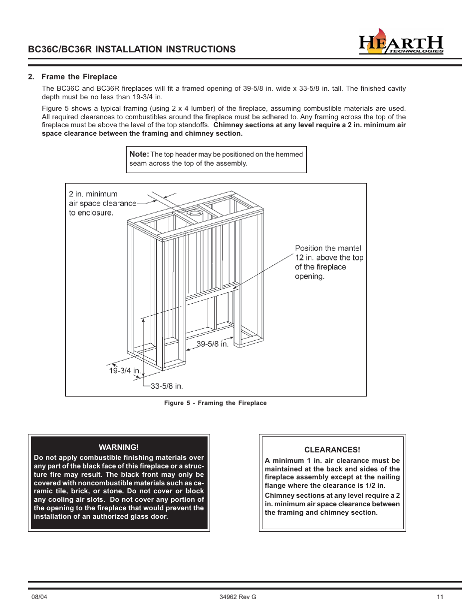 Bc36c/bc36r installation instructions | Hearth and Home Technologies BC36C User Manual | Page 11 / 32