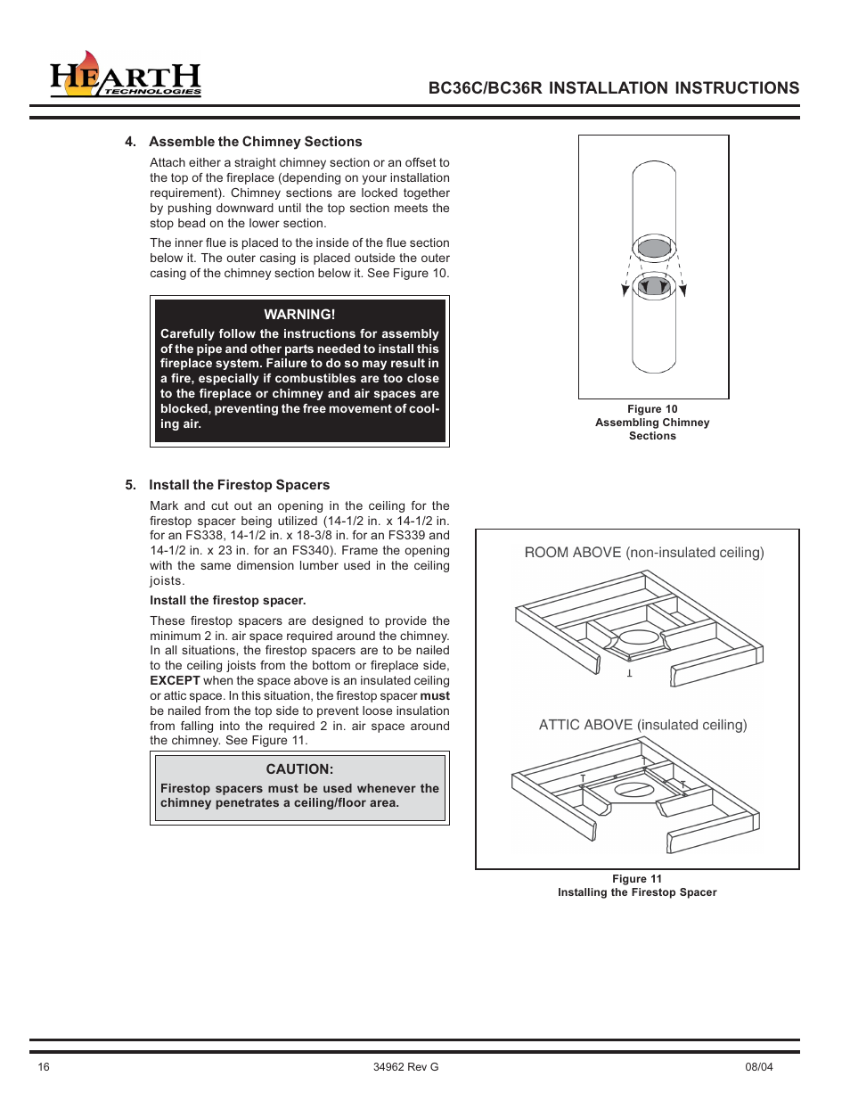 Bc36c/bc36r installation instructions | Hearth and Home Technologies BC36C User Manual | Page 16 / 32