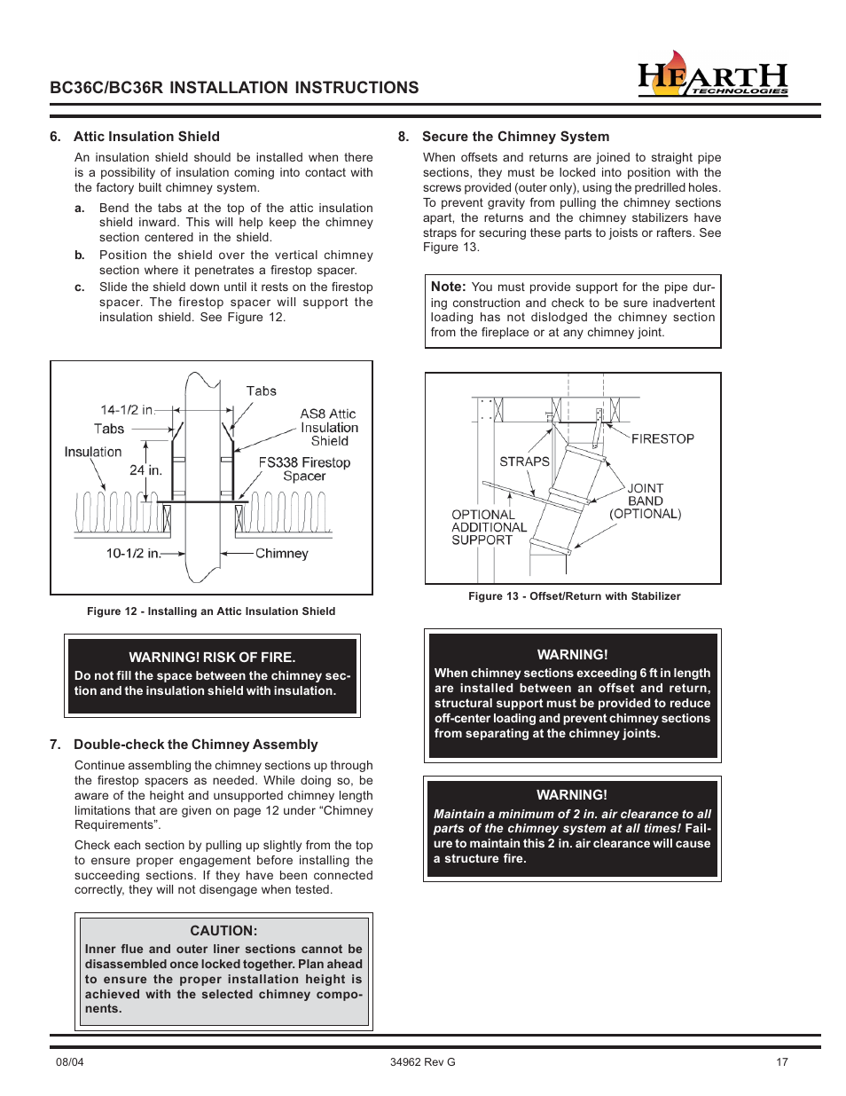 Bc36c/bc36r installation instructions | Hearth and Home Technologies BC36C User Manual | Page 17 / 32